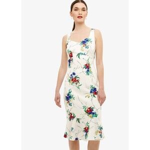 Phase Eight Berthania Sleeveless Midi Dress in Ivory Floral Size 14US 18UK